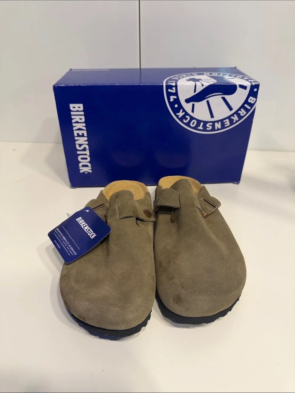 Birkenstock Suede Clog Mules in Taupe